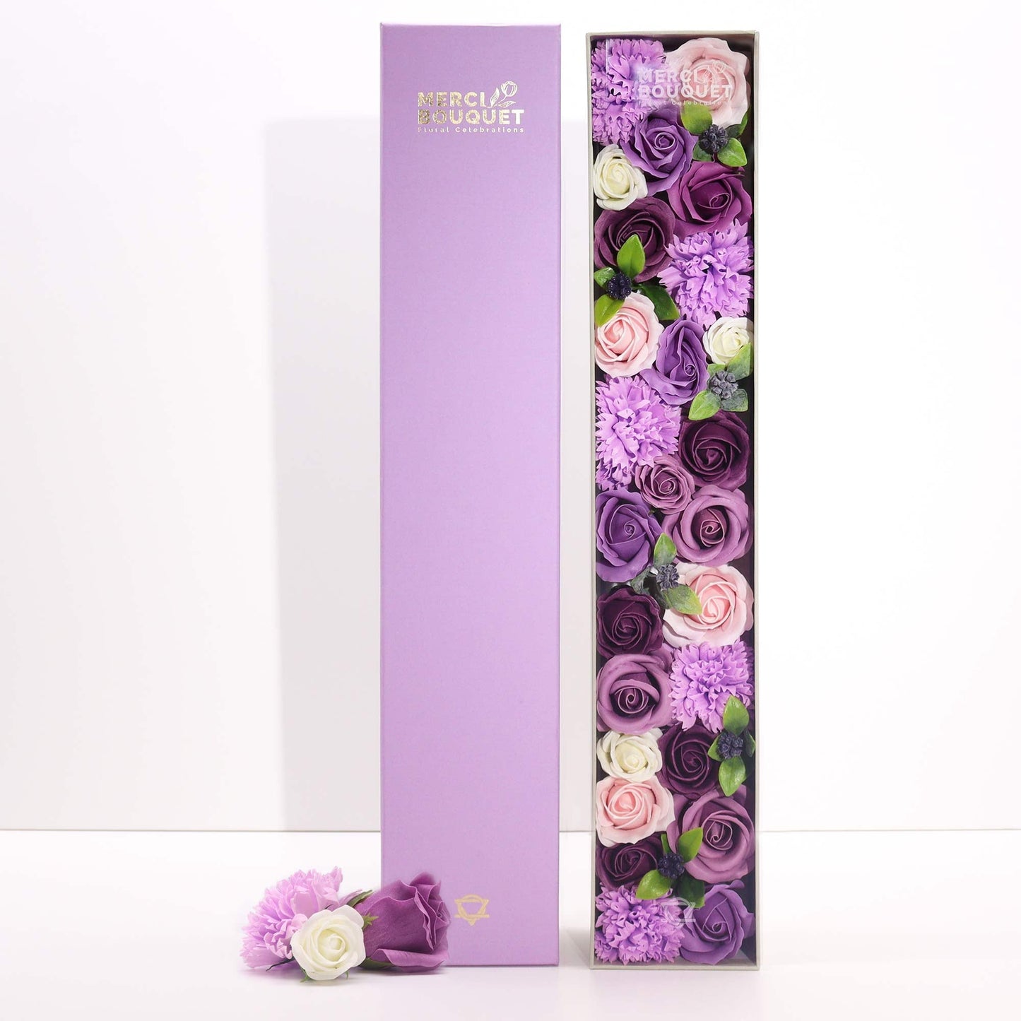 Extra Long - Lavender Rose & Carnation Soap Flower Bouquet-0