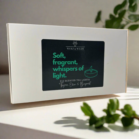 Thyme, Olive & Bergamot Highly Scented Tea Lights x12. 6 Hour Burn Time-0