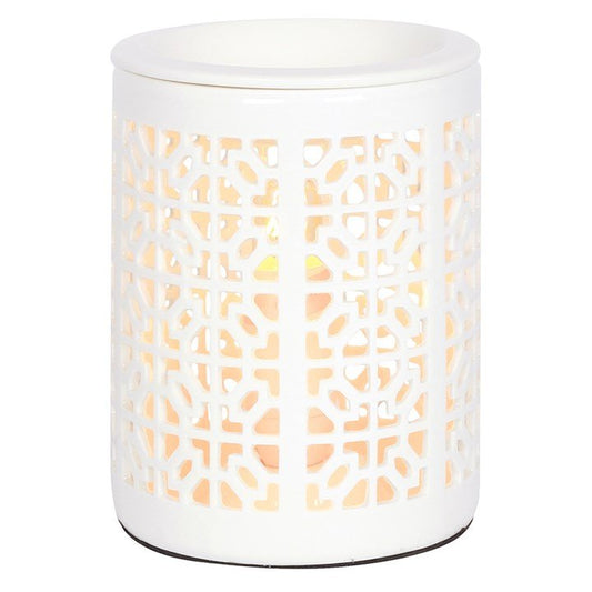 WHITE CERAMIC TRELLIS ELECTRIC OIL & WAX BURNER-0