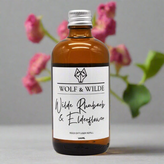 Wilde Rhubarb & Elderflower 100ML Luxury Reed Diffuser Refill In Amber Glass Bottle-0