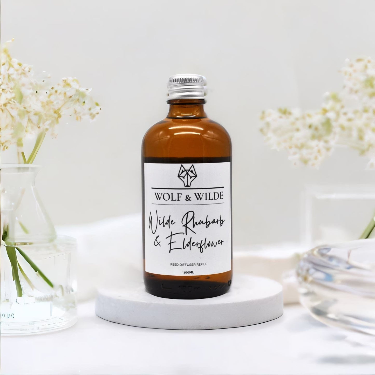 Wilde Rhubarb & Elderflower 100ML Luxury Reed Diffuser Refill In Amber Glass Bottle-1
