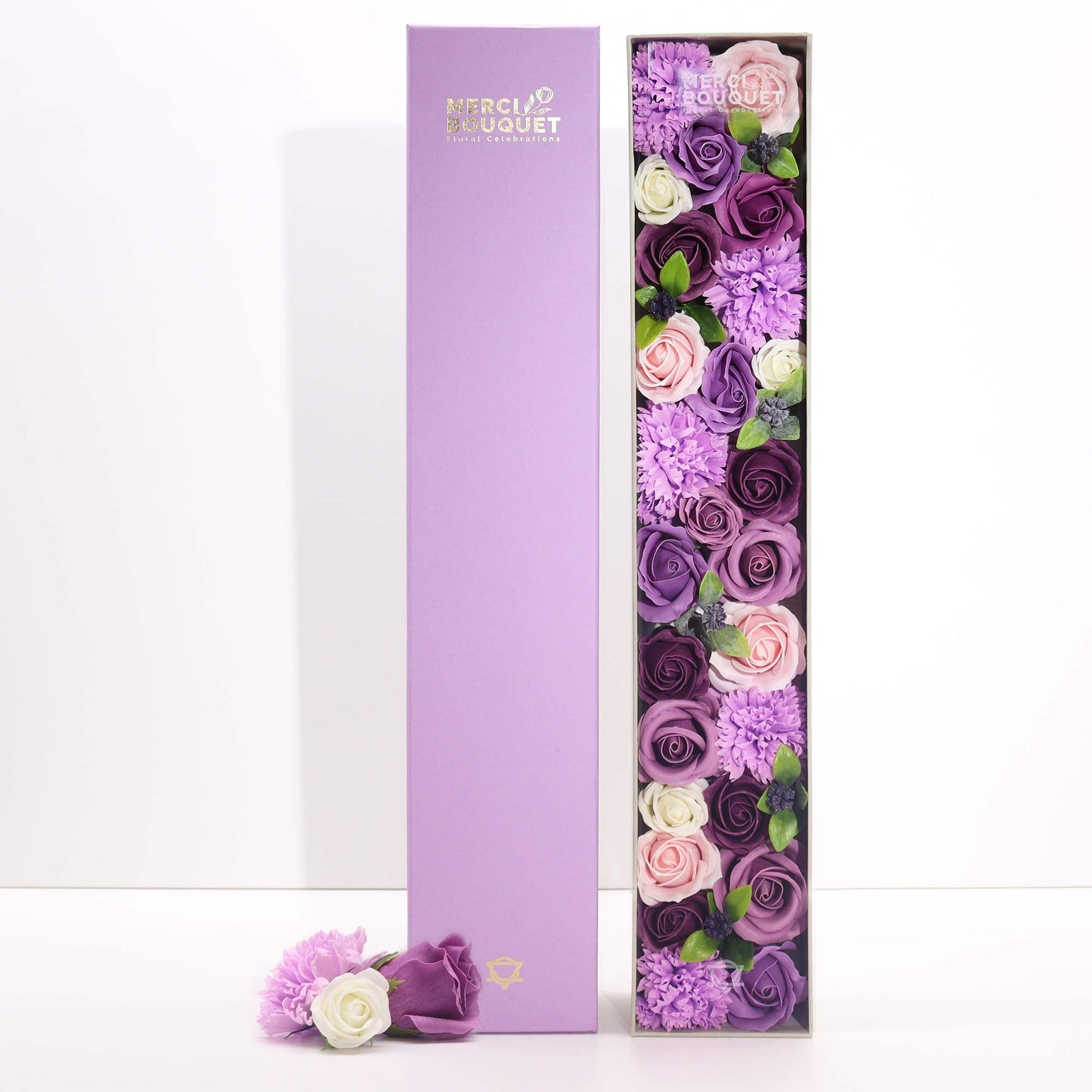 Extra Long - Lavender Rose & Carnation Soap Flower Bouquet-0
