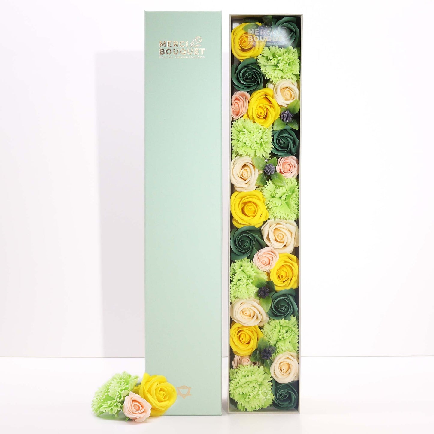 Soap Flowers - Spring Celibrations - Yellow & Greens. Extra Long-0