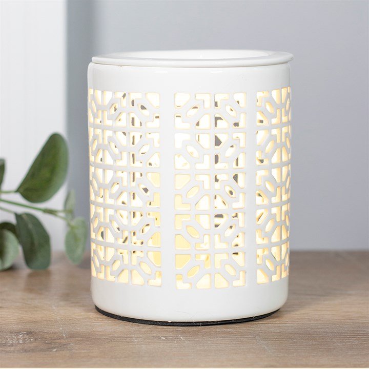 WHITE CERAMIC TRELLIS ELECTRIC OIL & WAX BURNER-1