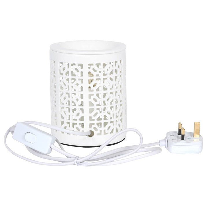 WHITE CERAMIC TRELLIS ELECTRIC OIL & WAX BURNER-2