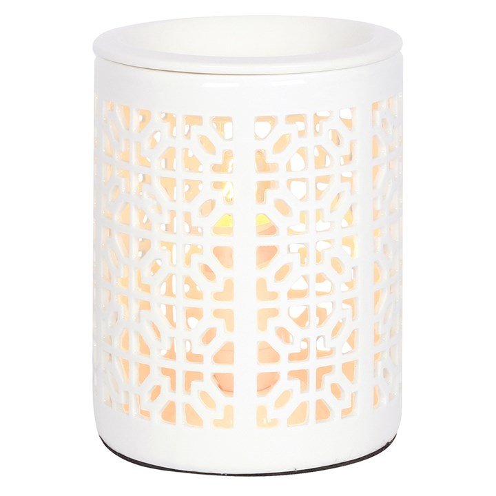 WHITE CERAMIC TRELLIS ELECTRIC OIL & WAX BURNER-0